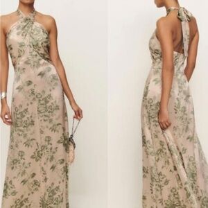 Reformation Backless Dress in Cream and Green Floral Veria in Symphonic NWT